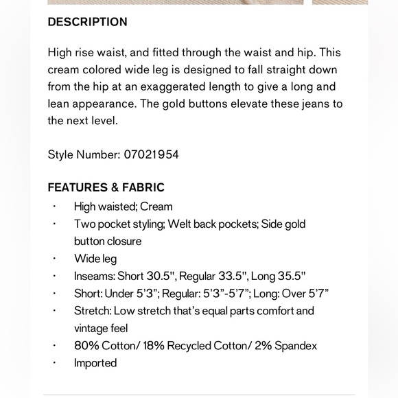 Express high waisted cream wide leg gold button jeans. Size 2R - Picture 7 of 7